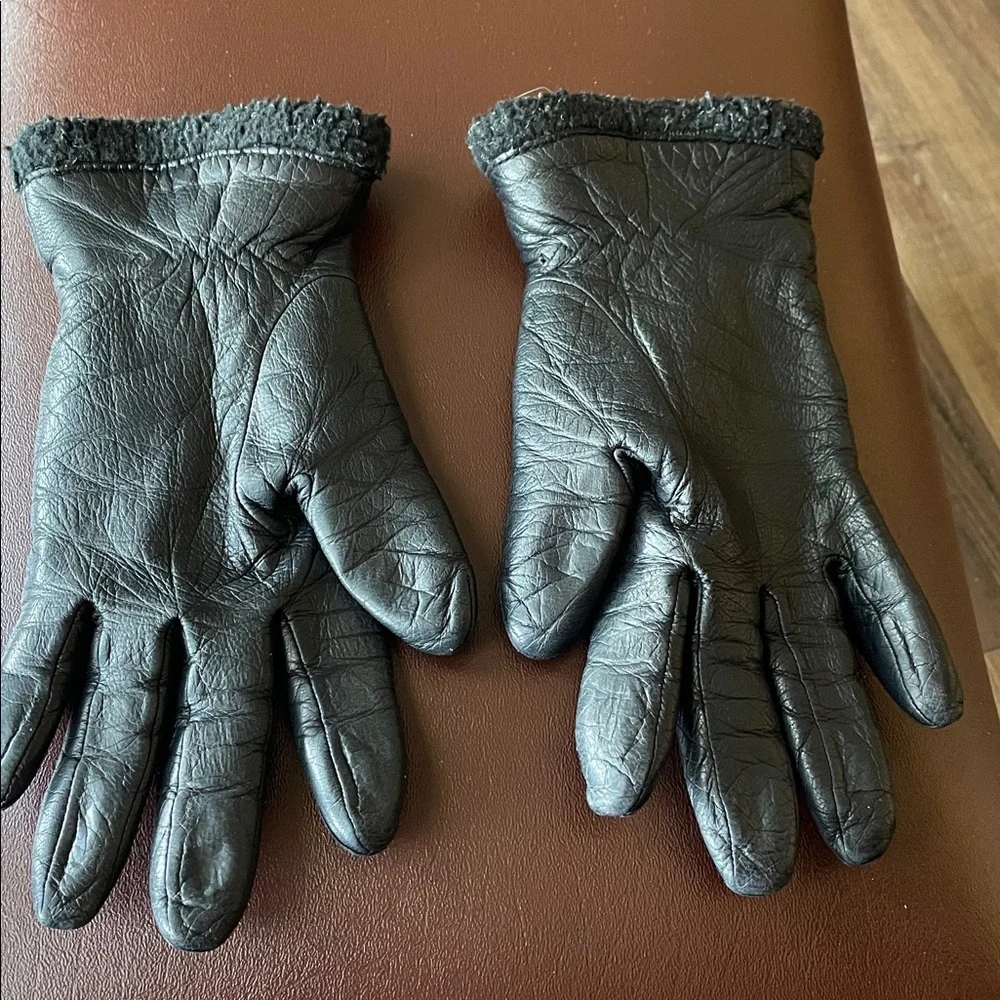 VTG FOWNES Women' Leather Gloves Black Lined Sz 7
